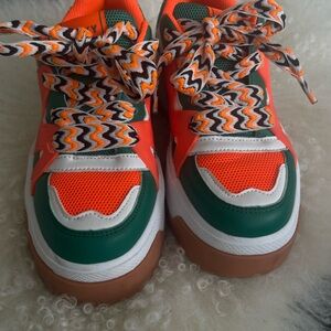 Stylish Women's Platform Sneakers - Orange and Green